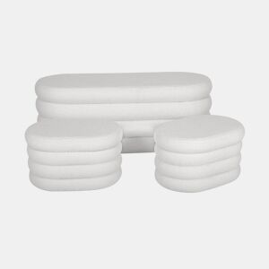 Banco baú com 2 puffes de arrumação boucle, Snow, Branco, 45x111x42.5 cm