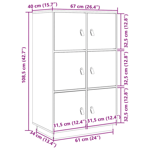 vidaXL Aparador alto 67x40x108,5 cm pinho maciço branco