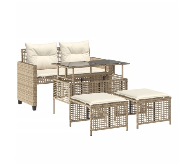 Vidaxl set sofás jardín 4 pzas y cojines ratán sintético vidrio beige
