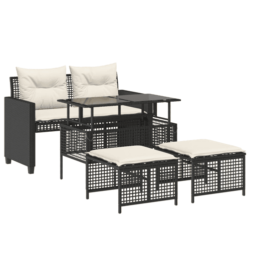 vidaXL 4 pcs conj. sofás p jardim c almofadões vime PEvidro preto vidaXL 4 pcs conj. sofás p jardim c almofadões vime PEvidro preto