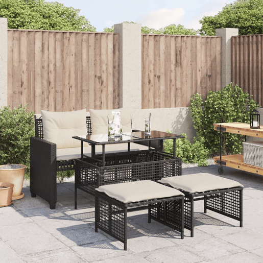 vidaXL 4 pcs conj. sofás p jardim c almofadões vime PEvidro preto vidaXL 4 pcs conj. sofás p jardim c almofadões vime PEvidro preto