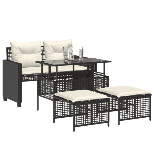 vidaXL 4 pcs conj. sofás p jardim c almofadões vime PEvidro preto vidaXL 4 pcs conj. sofás p jardim c almofadões vime PEvidro preto