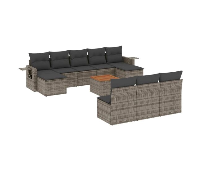 Vidaxl set de sofás de jardín 11 pzas y cojines ratán sintético gris