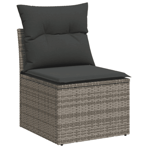 vidaXL 11 pcs conjunto sofás de jardim c almofadões vime PE cinzento vidaXL 11 pcs conjunto sofás de jardim c almofadões vime PE cinzento