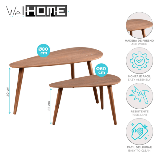 Well Home Conjunto de 2 mesas laterais em forma de gota