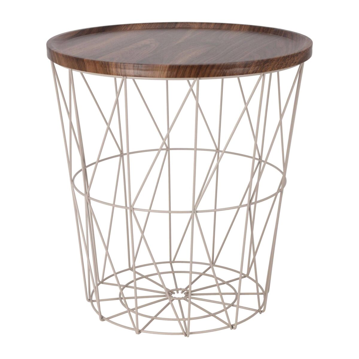 Well home mesa auxiliar de metal con bandeja de mdf color marrón ø37x39cm