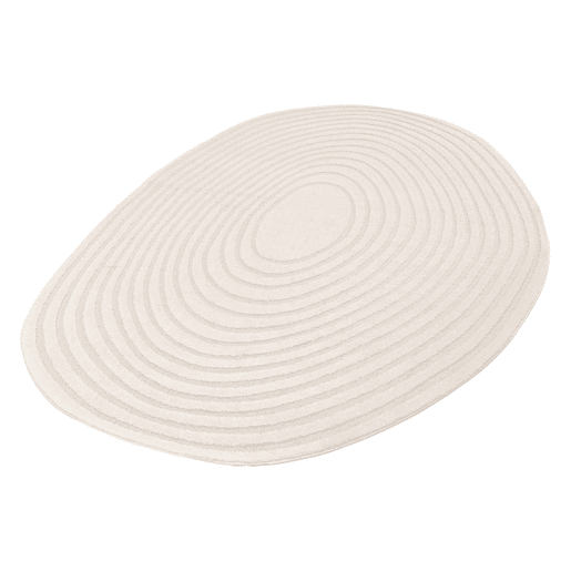 Tapete interior em forma de seixo com padrão circular creme, Amanda, Creme, 230x160x1.4 cm