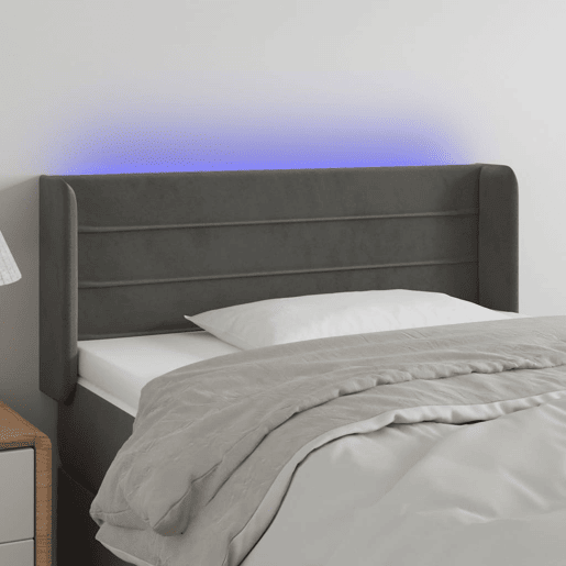 vidaXL Cabeceira cama c luzes LED veludo 83x16x7888cm cinza-escuro