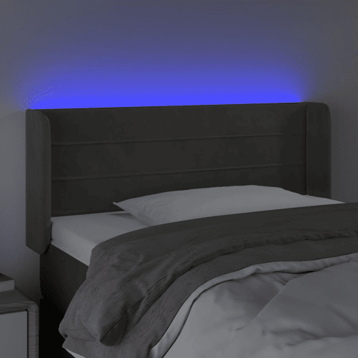 vidaXL Cabeceira cama c luzes LED veludo 83x16x7888cm cinza-escuro