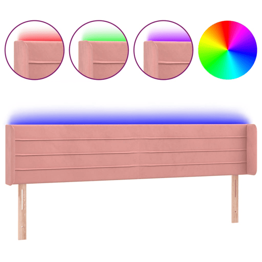 vidaXL Cabeceira de cama c luzes LED veludo 163x16x7888 cm rosa