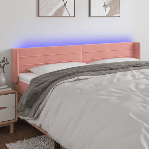 vidaXL Cabeceira de cama c luzes LED veludo 163x16x7888 cm rosa