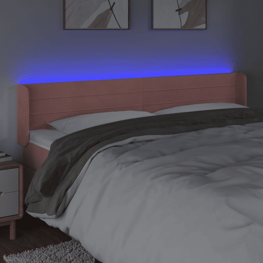 vidaXL Cabeceira de cama c luzes LED veludo 163x16x7888 cm rosa