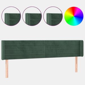vidaXL Cabeceira cama c luzes LED veludo 203x16x7888 cm verde-escuro