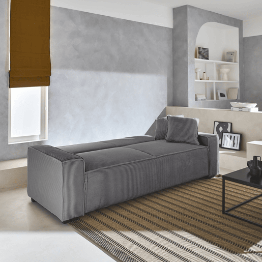 Sofá-cama em tecido veludo canelado grosso de 3 lugares, Feel veludo canelado, Cinza Claro, 231x96.5x80 cm