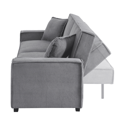 Sofá-cama em tecido veludo canelado grosso de 3 lugares, Feel veludo canelado, Cinza Claro, 231x96.5x80 cm