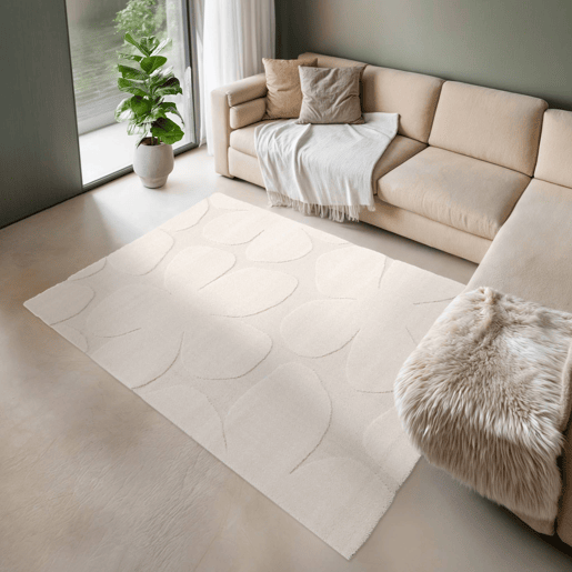 Tapete interior padrão flores creme, Betty, 150x80x1.4 cm
