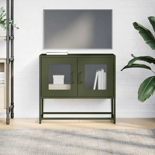 Móvel de TV - Modulo de TV - Armário de TV 68x39x60,5 cm aço laminado a frio verde-azeitona