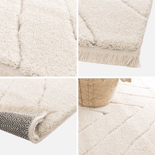 Alcatifa interior tufada em creme com relevo claro, Meryl, 170x120x2.2 cm