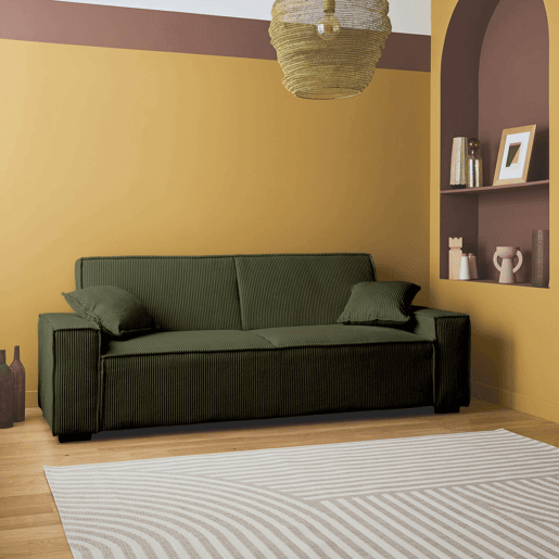 Sofá-cama de bombazina caqui de 3 lugares L 231 x P 96,5 x A 80cm