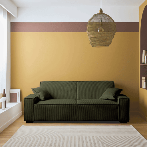 Sofá-cama de bombazina caqui de 3 lugares L 231 x P 96,5 x A 80cm