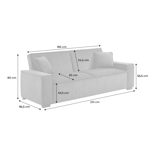 Sofá-cama de bombazina caqui de 3 lugares L 231 x P 96,5 x A 80cm