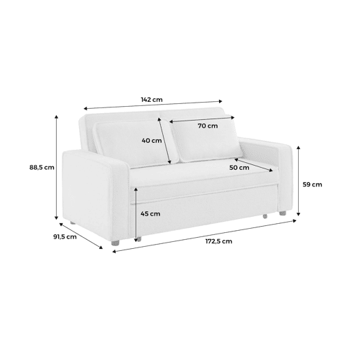 Sofá-cama bouclette de 3 lugares, branco creme Sofá-cama bouclette de 3 lugares, branco creme