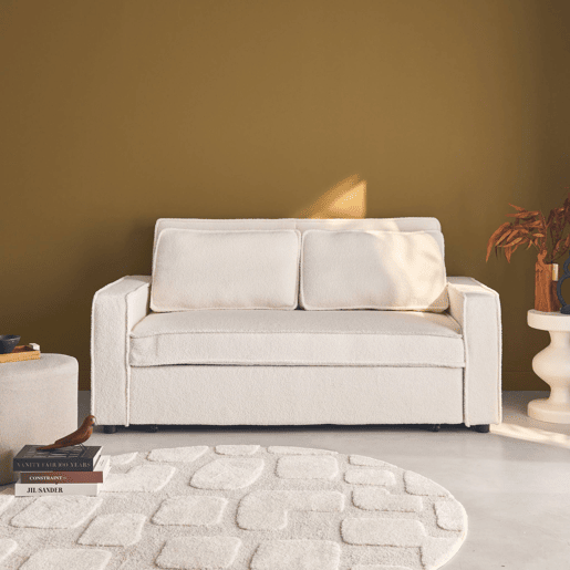 Sofá-cama bouclette de 3 lugares, branco creme Sofá-cama bouclette de 3 lugares, branco creme