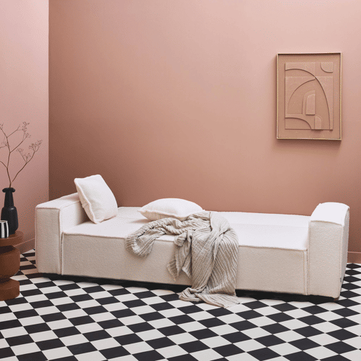 Sofá-cama de 3 lugares em tecido boucle branco creme, Feel boucle, Creme, 231x96.5x80 cm