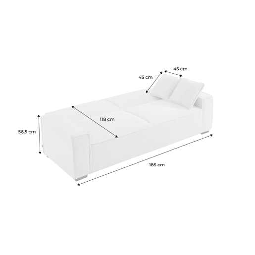 Sofá-cama de 3 lugares em tecido boucle branco creme, Feel boucle, Creme, 231x96.5x80 cm