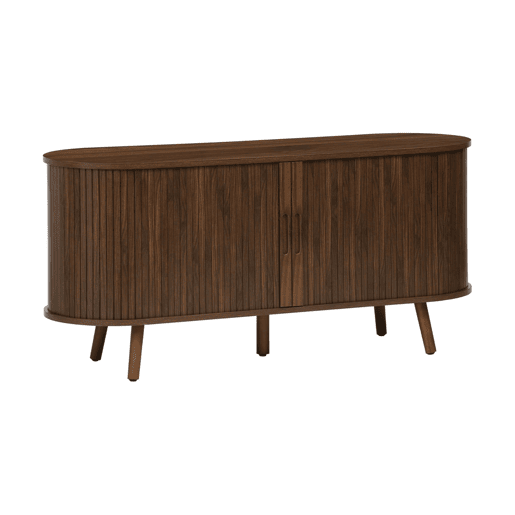 Suporte de TV escandinavo com portas ranhuradas, 120cm, Legacy, Madeira de nogueira, 120x40x57 cm