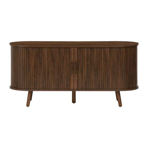 Suporte de TV escandinavo com portas ranhuradas, 120cm, Legacy, Madeira de nogueira, 120x40x57 cm