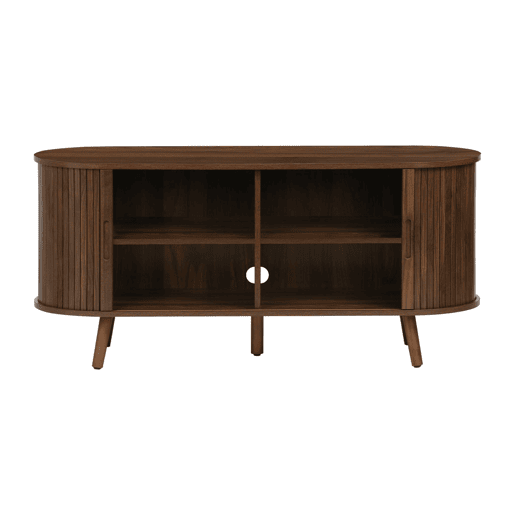 Suporte de TV escandinavo com portas ranhuradas, 120cm, Legacy, Madeira de nogueira, 120x40x57 cm