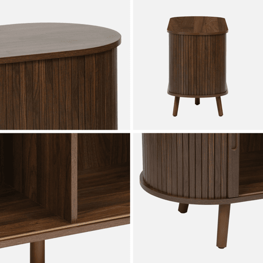 Suporte de TV escandinavo com portas ranhuradas, 120cm, Legacy, Madeira de nogueira, 120x40x57 cm