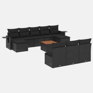 vidaXL 11 pcs conjunto sofás de jardim c almofadões vime PE preto