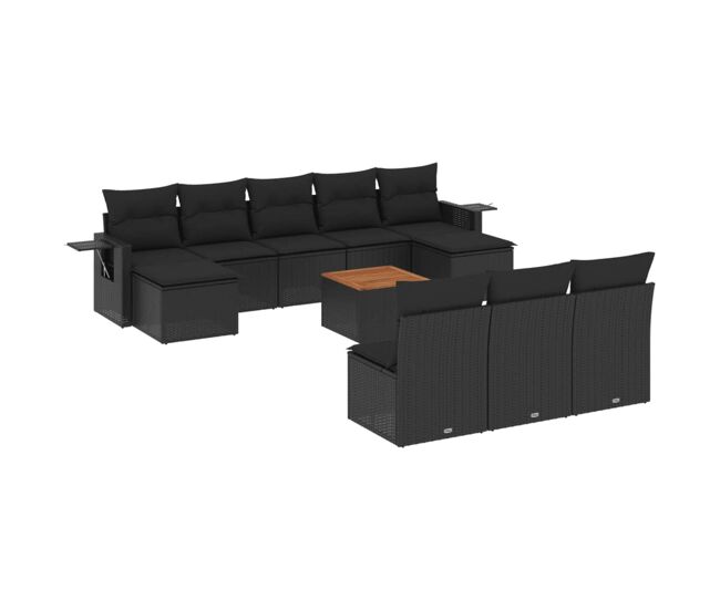 Vidaxl set de sofás de jardín 11 pzas y cojines ratán sintético negro