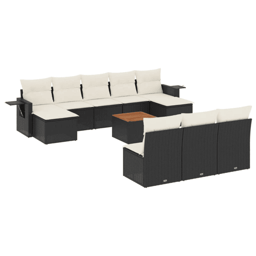 vidaXL 11 pcs conjunto sofás de jardim c almofadões vime PE preto vidaXL 11 pcs conjunto sofás de jardim c almofadões vime PE preto
