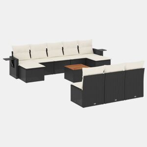 vidaXL 11 pcs conjunto sofás de jardim c almofadões vime PE preto