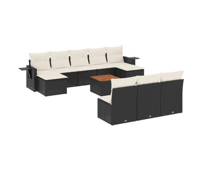 Vidaxl set de sofás de jardín 11 pzas y cojines ratán sintético negro