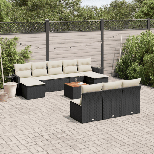 vidaXL 11 pcs conjunto sofás de jardim c almofadões vime PE preto vidaXL 11 pcs conjunto sofás de jardim c almofadões vime PE preto