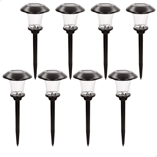 Aktive Conjunto de 8 balizas solares LED de 6 lúmens com estaca Aktive Conjunto de 8 balizas solares LED de 6 lúmens com estaca
