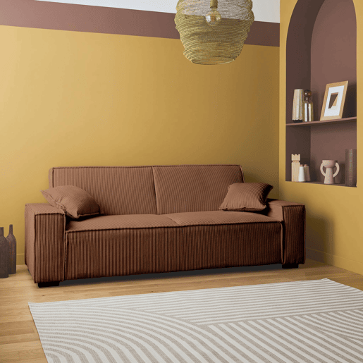 Sofá-cama de 3 lugares em veludo cotelê Camel L 231 x P 96,5 x A 80cm