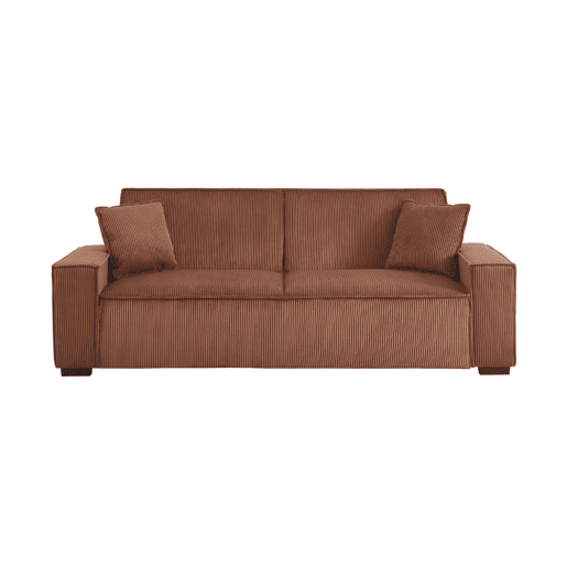 Sofá-cama de 3 lugares em veludo cotelê Camel L 231 x P 96,5 x A 80cm