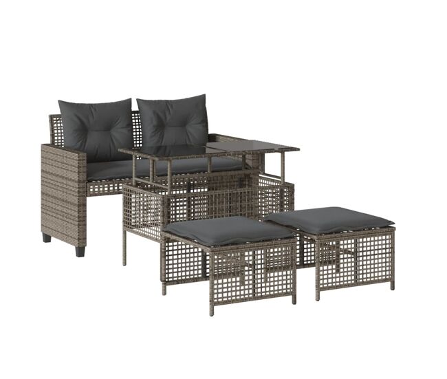 Vidaxl set sofás jardín 4 pzas y cojines ratán sintético vidrio gris