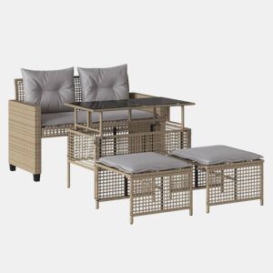 vidaXL 4pcs conj. de sofás para jardim calmofadões vime PEvidro bege