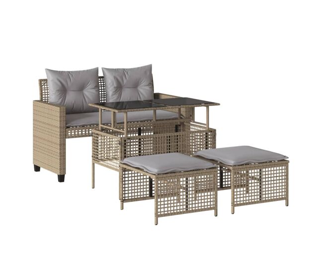 Vidaxl set sofás jardín 4 pzas y cojines ratán sintético vidrio beige