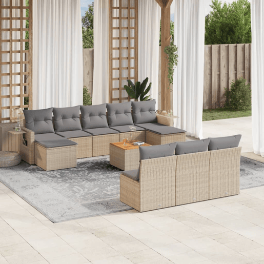 vidaXL 11 pcs conjunto sofás de jardim c almofadões vime PE bege