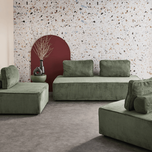 Sofá modular em tecido veludo cotelê de 4 lugares, Lao, Verde, 180x90x78 cm