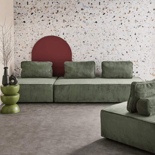 Sofá modular em tecido veludo cotelê de 4 lugares, Lao, Verde, 180x90x78 cm