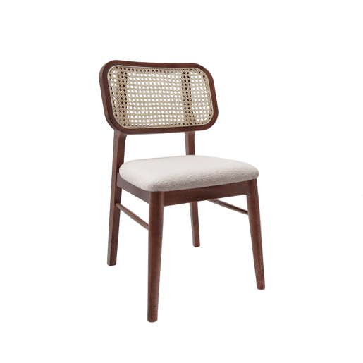 Cadeira vintage de madeira de seringueira e boucle, set de 2, Mani, Madeira de nogueira, 43x55x81 cm