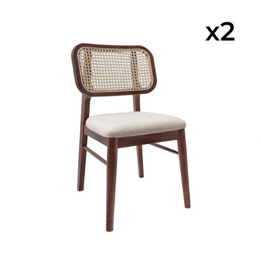Cadeira vintage de madeira de seringueira e boucle, set de 2, Mani, Madeira de nogueira, 43x55x81 cm